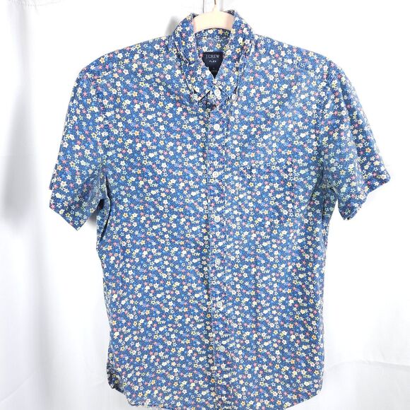 J Crew Mens Small Blue Flex Washed Floral Button Down Up Shirt - Picture 1 of 8